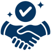 Icon of a handshake with a checkmark and sparkles above.